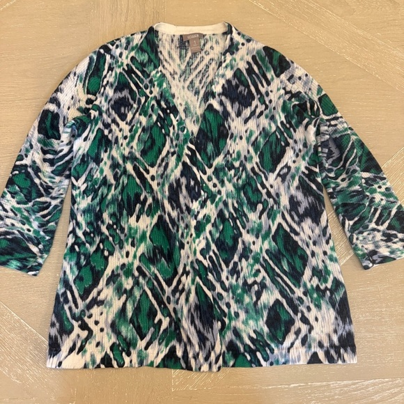 Chico's Size 1 (US 8) Blue and Green Patterned Soft Cardigan - Picture 1 of 4